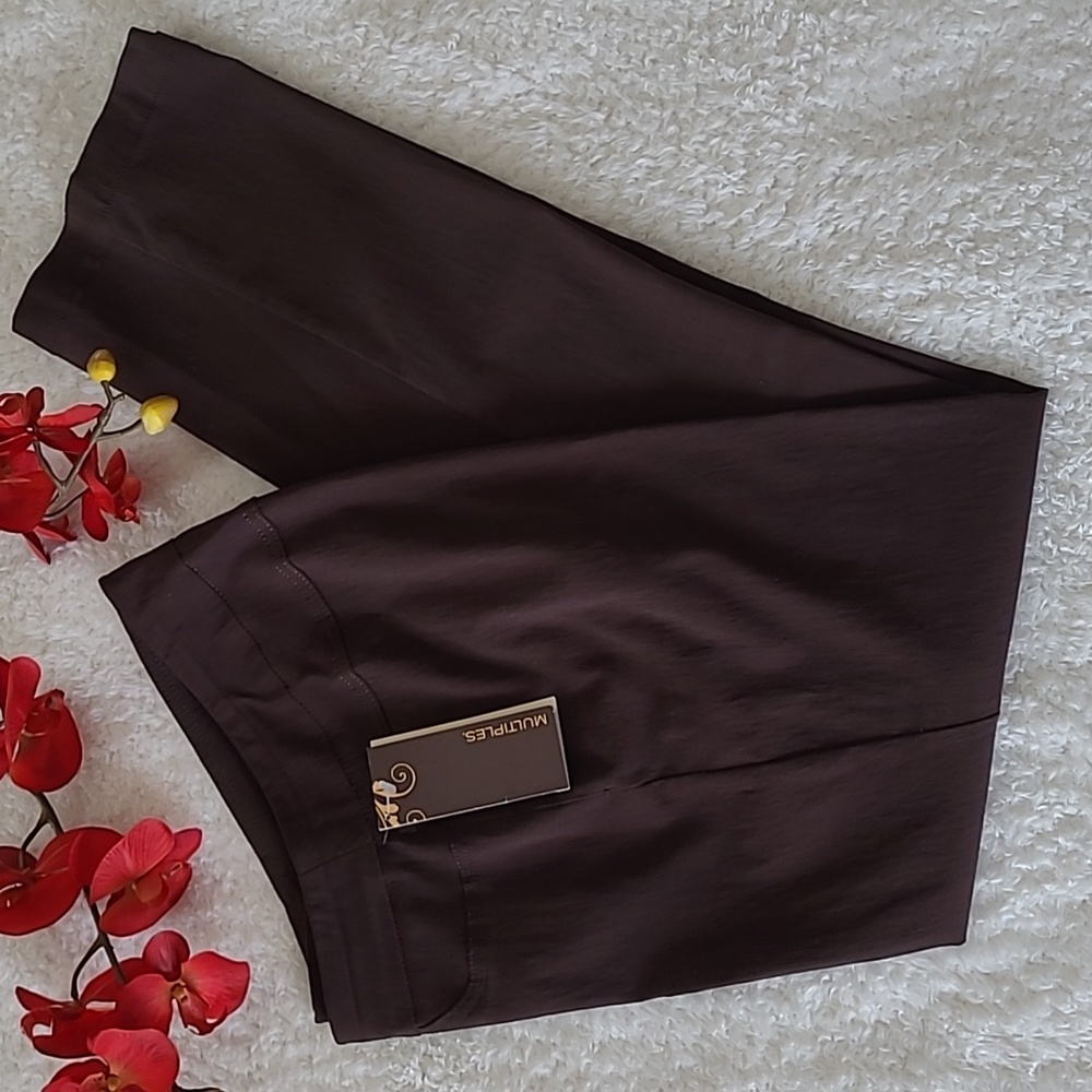 NEW Women's Pants Stretch Multiples Essential Chocolate Brown Faux Pocket Size 8